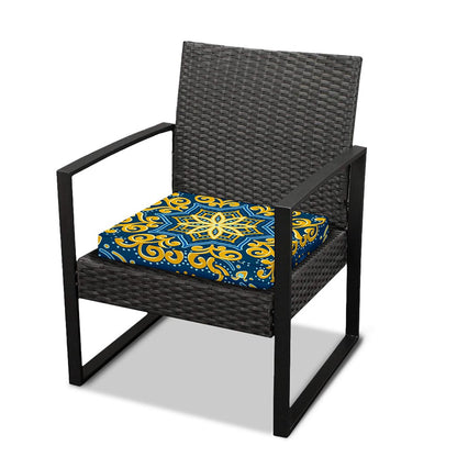 Blue And Gold Bohemian Mandala Print Outdoor Seat Cushion Cover