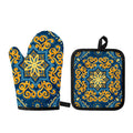 Blue And Gold Bohemian Mandala Print Oven Mitt And Pot Holder Set