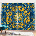 Blue And Gold Bohemian Mandala Print Pencil Pleat Curtains