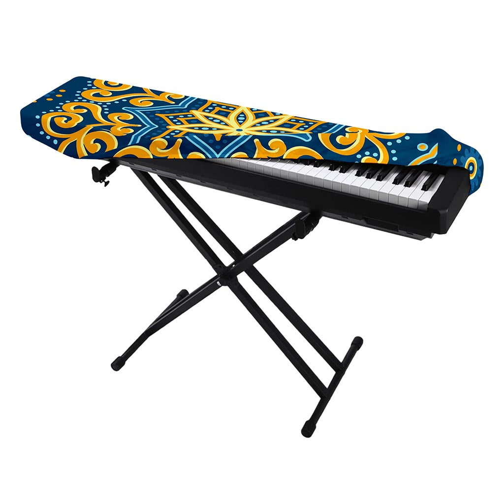 Blue And Gold Bohemian Mandala Print Piano Keyboard Cover