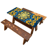 Blue And Gold Bohemian Mandala Print Picnic Table Cover