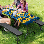 Blue And Gold Bohemian Mandala Print Picnic Table Cover