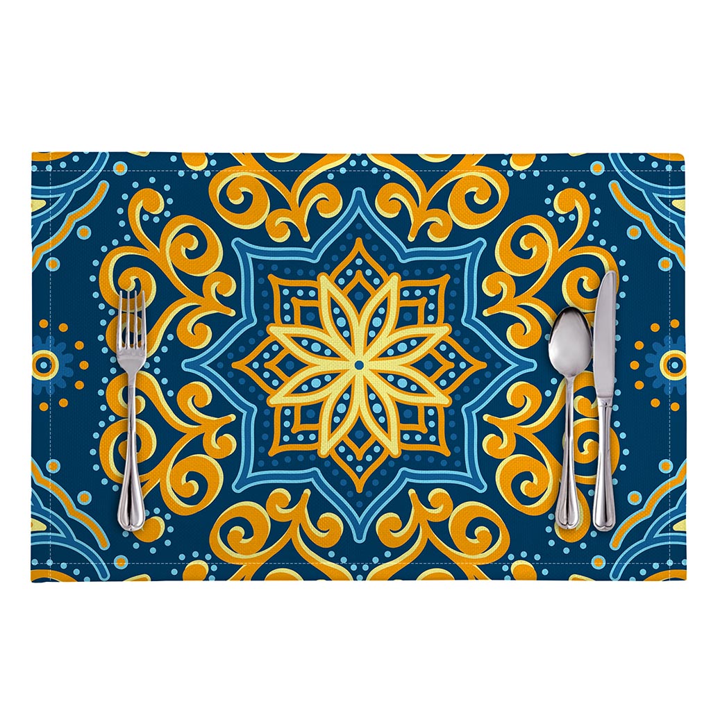 Blue And Gold Bohemian Mandala Print Placemat