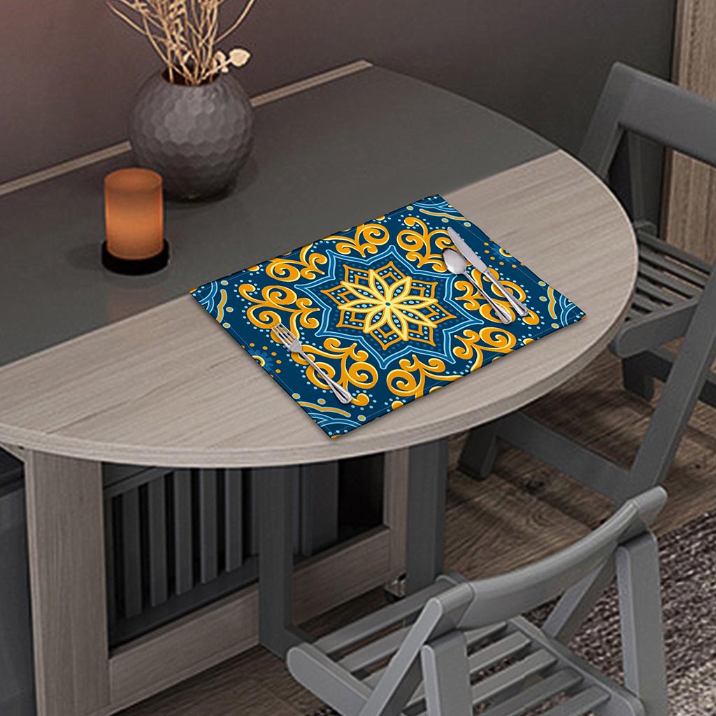 Blue And Gold Bohemian Mandala Print Placemat