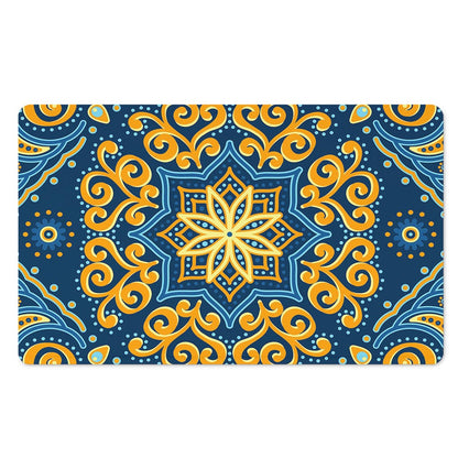 Blue And Gold Bohemian Mandala Print Polyester Doormat