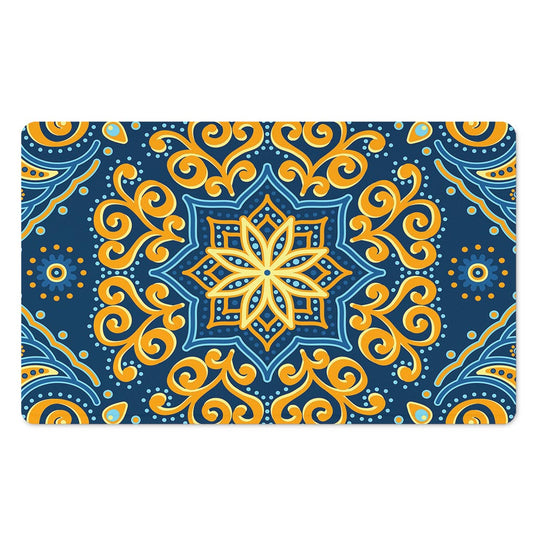 Blue And Gold Bohemian Mandala Print Polyester Doormat