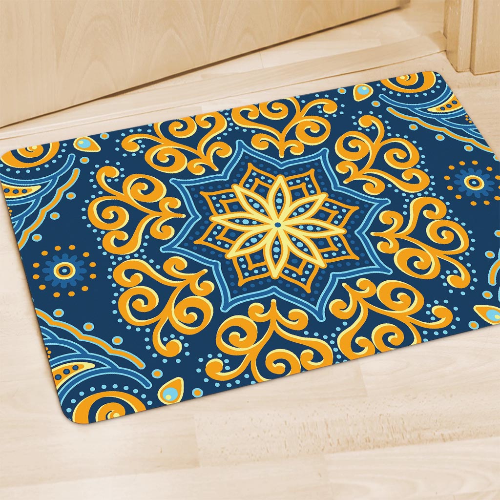 Blue And Gold Bohemian Mandala Print Polyester Doormat