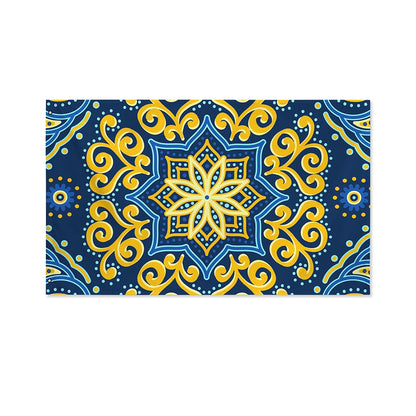 Blue And Gold Bohemian Mandala Print Polyester Flag