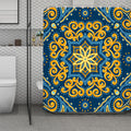 Blue And Gold Bohemian Mandala Print Polyester Shower Curtain