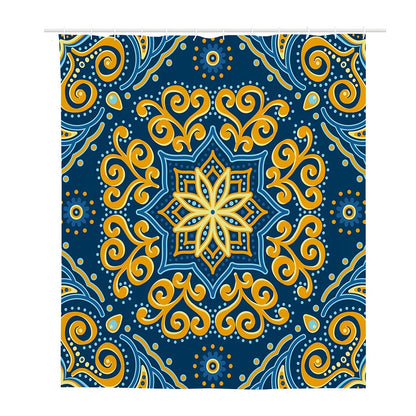 Blue And Gold Bohemian Mandala Print Polyester Shower Curtain
