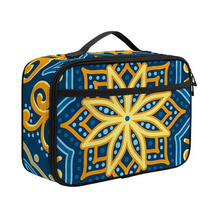 Blue And Gold Bohemian Mandala Print Portable Lunch Bag