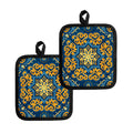 Blue And Gold Bohemian Mandala Print Pot Holders