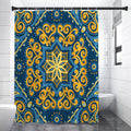 Blue And Gold Bohemian Mandala Print Premium Shower Curtain