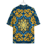 Blue And Gold Bohemian Mandala Print Rayon Hawaiian Shirt