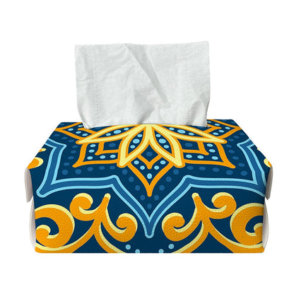 Blue And Gold Bohemian Mandala Print Rectangle Tissue Box Cover