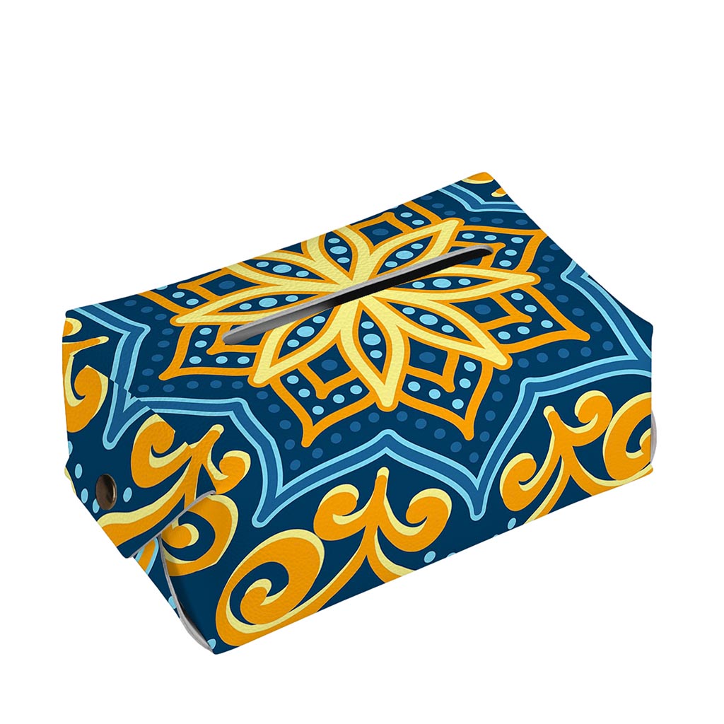 Blue And Gold Bohemian Mandala Print Rectangle Tissue Box Cover
