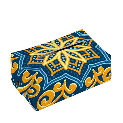 Blue And Gold Bohemian Mandala Print Rectangle Tissue Box Cover