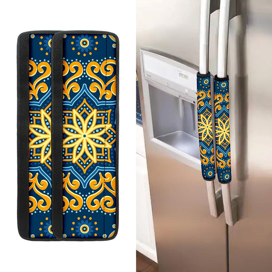 Blue And Gold Bohemian Mandala Print Refrigerator Handle Covers