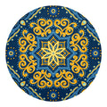 Blue And Gold Bohemian Mandala Print Round Blanket