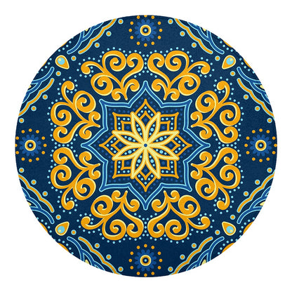 Blue And Gold Bohemian Mandala Print Round Blanket