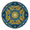 Blue And Gold Bohemian Mandala Print Round Floor Mat