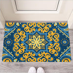 Blue And Gold Bohemian Mandala Print Rubber Doormat