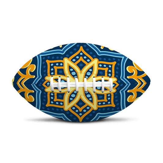 Blue And Gold Bohemian Mandala Print Rugby Ball