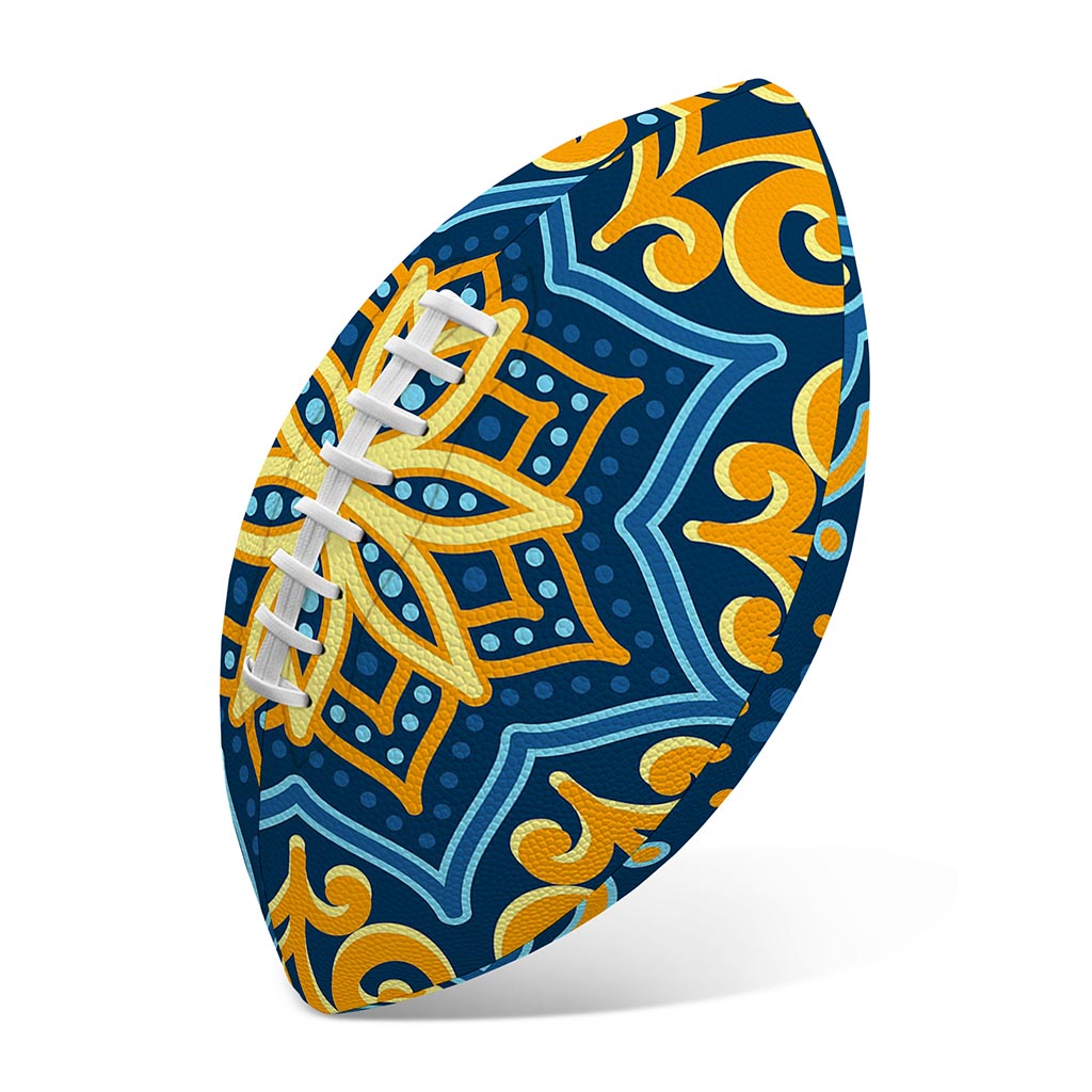 Blue And Gold Bohemian Mandala Print Rugby Ball