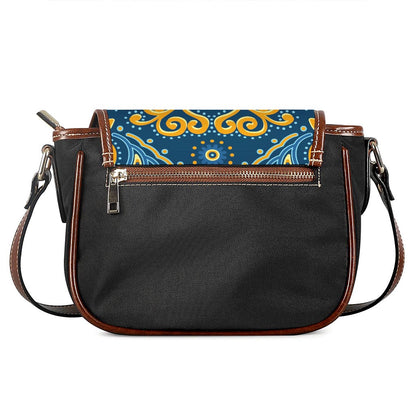 Blue And Gold Bohemian Mandala Print Saddle Bag