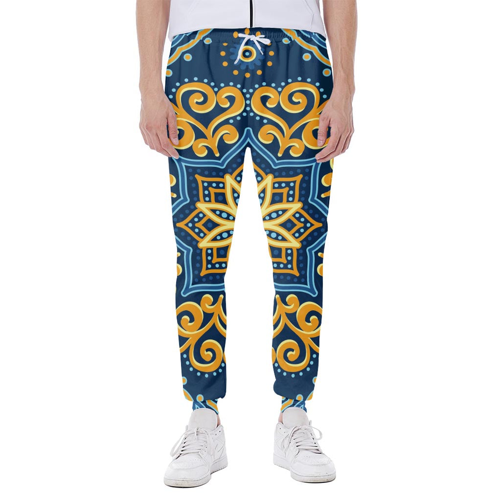 Blue And Gold Bohemian Mandala Print Scuba Joggers