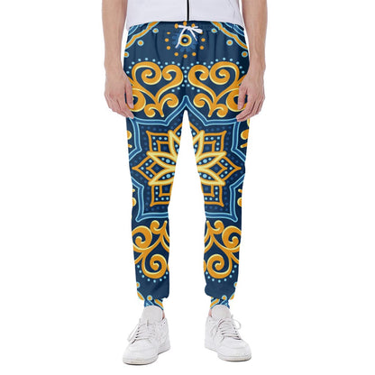 Blue And Gold Bohemian Mandala Print Scuba Joggers