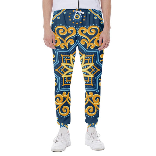 Blue And Gold Bohemian Mandala Print Scuba Joggers