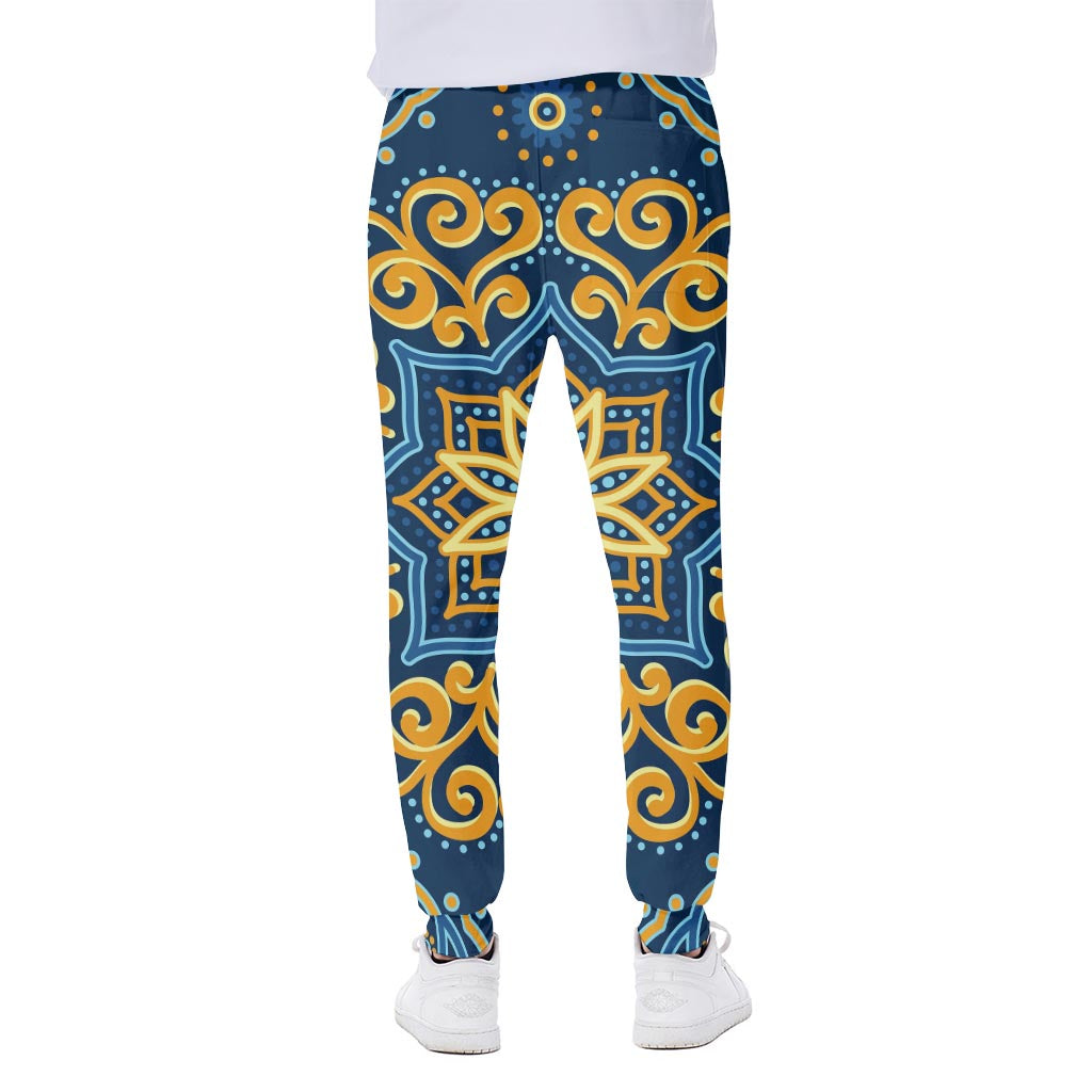 Blue And Gold Bohemian Mandala Print Scuba Joggers