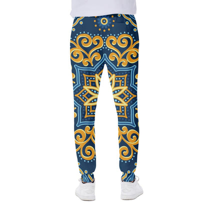 Blue And Gold Bohemian Mandala Print Scuba Joggers