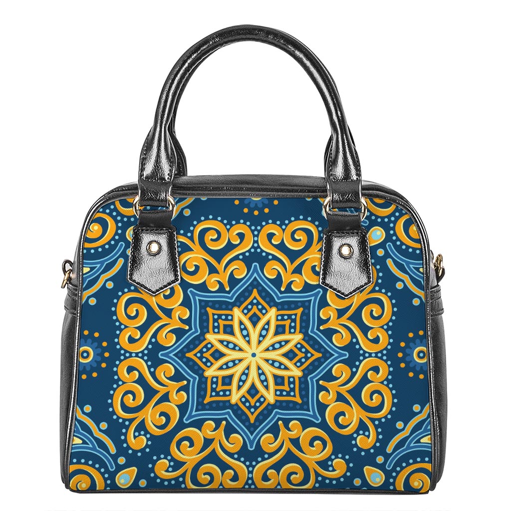 Blue And Gold Bohemian Mandala Print Shoulder Handbag