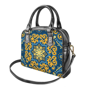 Blue And Gold Bohemian Mandala Print Shoulder Handbag