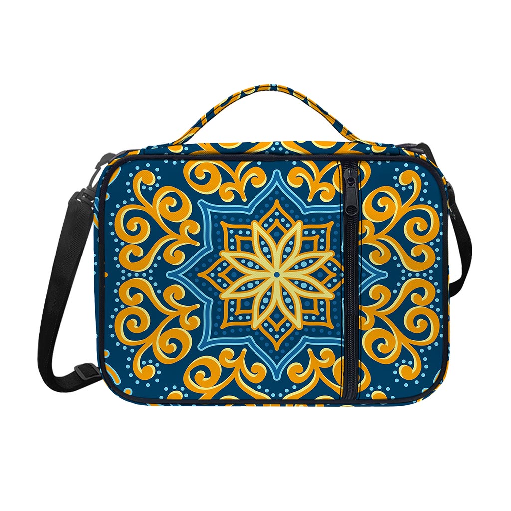 Blue And Gold Bohemian Mandala Print Shoulder Strap Bible Bag