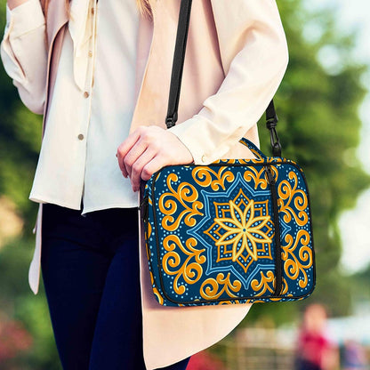 Blue And Gold Bohemian Mandala Print Shoulder Strap Bible Bag