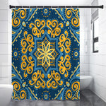 Blue And Gold Bohemian Mandala Print Shower Curtain