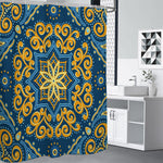Blue And Gold Bohemian Mandala Print Shower Curtain
