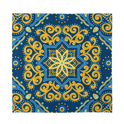 Blue And Gold Bohemian Mandala Print Silk Bandana