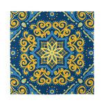Blue And Gold Bohemian Mandala Print Silk Bandana