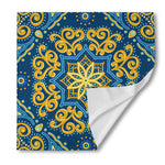 Blue And Gold Bohemian Mandala Print Silk Bandana
