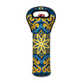 Blue And Gold Bohemian Mandala Print Single Neoprene Wine Tote
