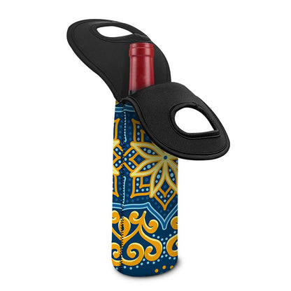 Blue And Gold Bohemian Mandala Print Single Neoprene Wine Tote