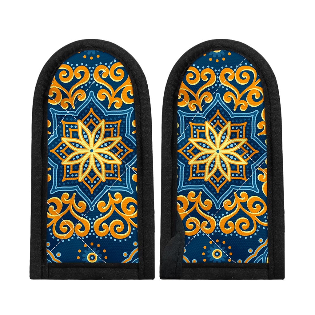 Blue And Gold Bohemian Mandala Print Skillet Handle Cover