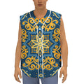 Blue And Gold Bohemian Mandala Print Sleeveless Baseball Jersey