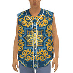 Blue And Gold Bohemian Mandala Print Sleeveless Baseball Jersey