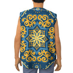 Blue And Gold Bohemian Mandala Print Sleeveless Baseball Jersey