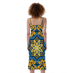 Blue And Gold Bohemian Mandala Print Slim Fit Midi Cami Dress